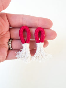 Maroon and Ivory Wrapped Cotton Stud Earring