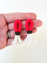 Load image into Gallery viewer, Red and Black Wrapped Cotton Post Earring