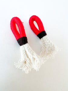 Red and Black Wrapped Cotton Post Earring
