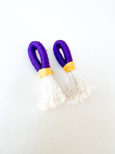 Purple and Yellow Wrapped Cotton Stud Earring