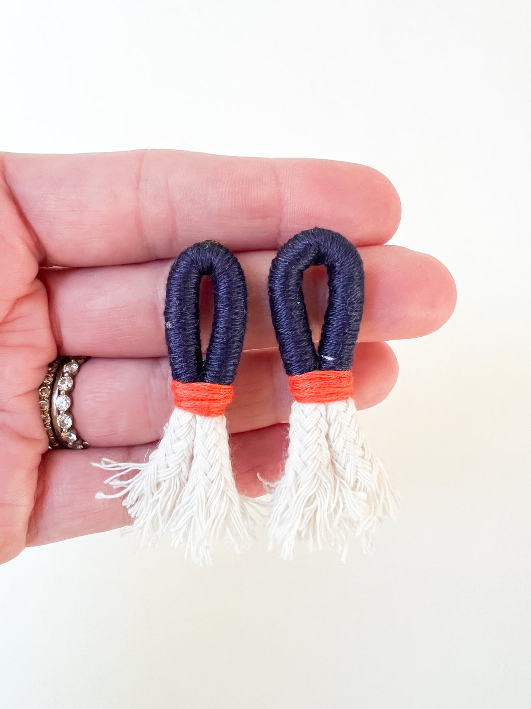 Navy and Orange Wrapped Cotton Stud Earring