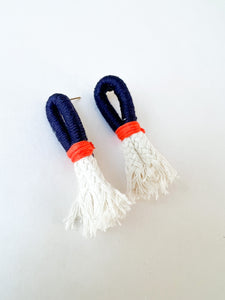 Navy and Orange Wrapped Cotton Stud Earring