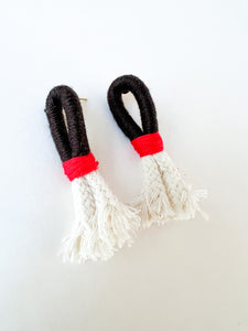 Black and Red Wrapped Cotton Stud Earring