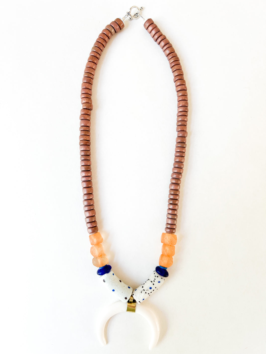 Blue and Orange Crescent Gameday Crescent Necklace