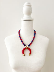 Blue and Red Gameday Crescent Necklace