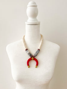 Gray and Red Crescent Gameday Necklace