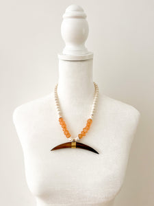 Orange and Ivory Crescent Gameday Necklace