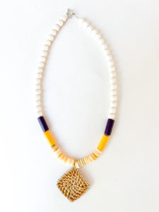Purple and Yellow Rattan Gameday Necklace