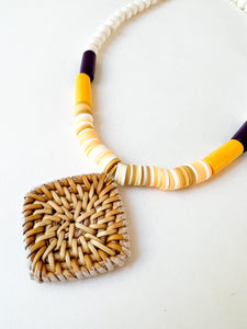 Purple and Yellow Rattan Gameday Necklace