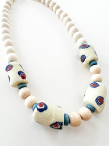 Blue and White Krobo Glass Bead Necklace