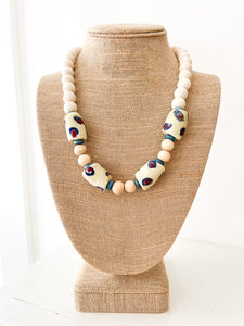 Blue and White Krobo Glass Bead Necklace