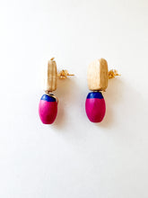 Load image into Gallery viewer, Navy and Magenta Hand Painted Post Earrings