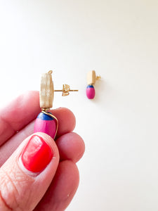 Navy and Magenta Hand Painted Post Earrings