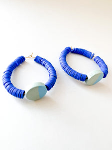 Azure Blue Hand Painted Color Block Hoops