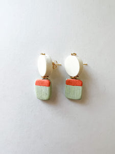 Tangerine and Pistachio Hand Painted Post Earrings