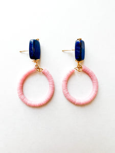 Hand Painted Nautical Blue and Pink Post Earrings