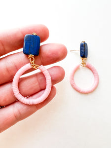 Hand Painted Nautical Blue and Pink Post Earrings