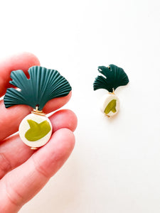 Mix of Greens Hand Painted Gingko Earrings