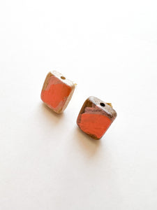 Hand Painted Coral and Soft Pink Post Earrings