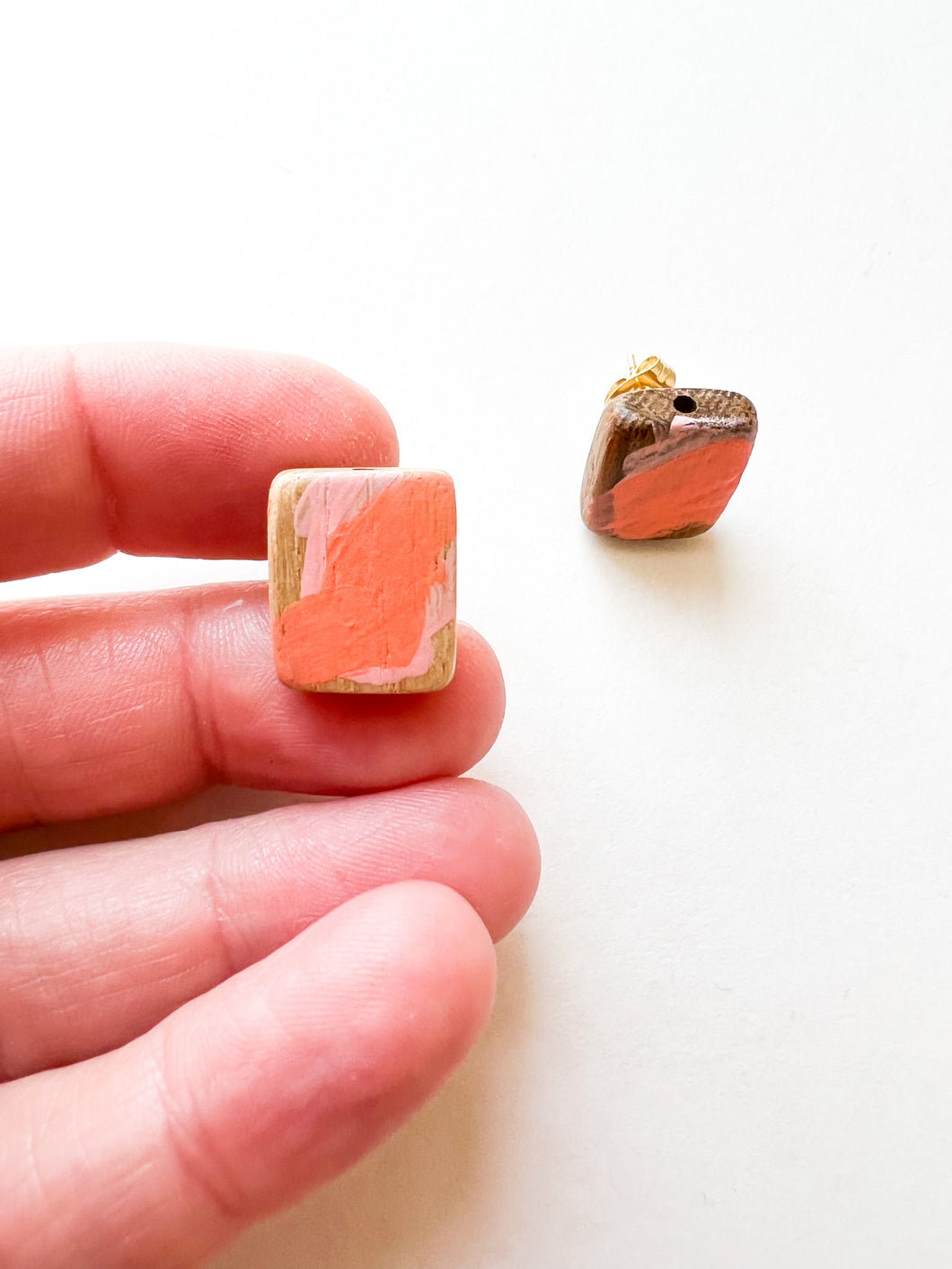 Hand Painted Coral and Soft Pink Post Earrings