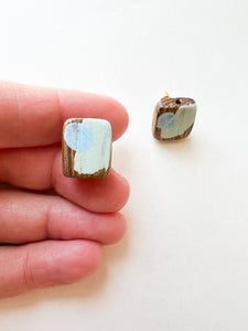 Green and Blue Hand Painted Stud Earrings