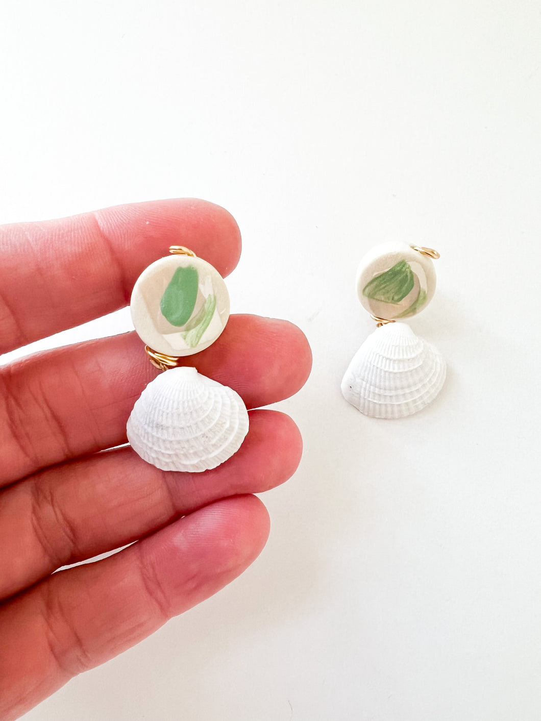 Sage and Tan Shell Earrings