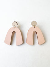 Load image into Gallery viewer, Tan and Ballet Pink Hand Painted Statement Earrings