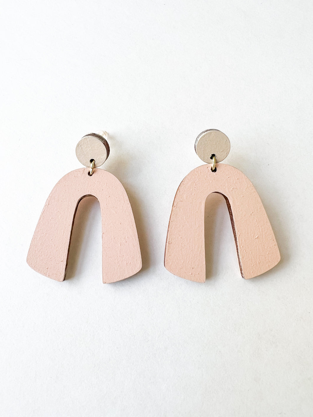 Tan and Ballet Pink Hand Painted Statement Earrings