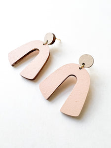 Tan and Ballet Pink Hand Painted Statement Earrings