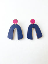 Load image into Gallery viewer, Berry Pink and Navy Hand Painted Statement Earrings