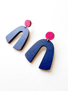 Berry Pink and Navy Hand Painted Statement Earrings