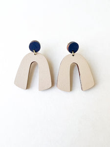 Navy and Tan Hand Painted Statement Earrings