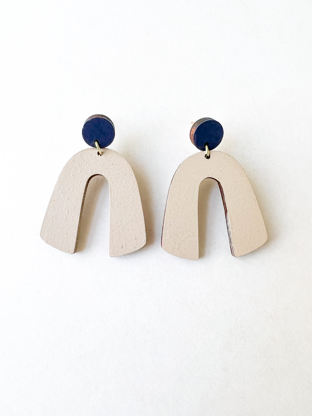 Navy and Tan Hand Painted Statement Earrings
