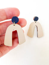 Load image into Gallery viewer, Navy and Tan Hand Painted Statement Earrings