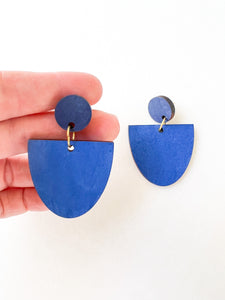 Navy and Royal Blue Hand Painted Statement Earrings