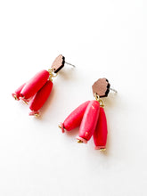 Load image into Gallery viewer, Wood Fan Post and Magenta Wood Dangle Earring