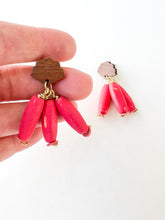 Load image into Gallery viewer, Wood Fan Post and Magenta Wood Dangle Earring