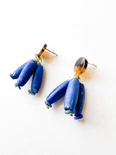 Load image into Gallery viewer, Tortoise and Hand Painted Blue Dangle Earrings