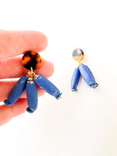 Load image into Gallery viewer, Tortoise and Hand Painted Blue Dangle Earrings