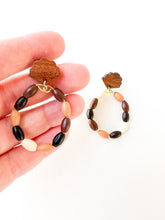 Load image into Gallery viewer, Wood Fan Post and Confetti Neutral Wood Earrings