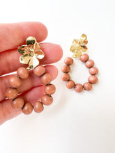 Load image into Gallery viewer, Floral Post and Brown Wood Earrings