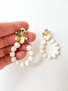 Floral Post with White Wood Earrings