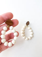 Load image into Gallery viewer, Brown Fan Post and White Wood Earrings
