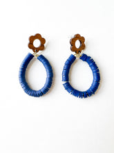 Load image into Gallery viewer, Floral Wood and Royal Blue Clay Earrings