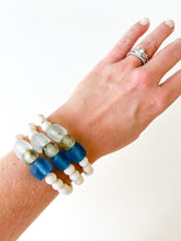 Load image into Gallery viewer, Green and Blue Sea Glass with White Wood Bracelet
