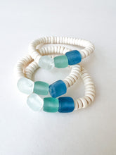 Load image into Gallery viewer, Green and Blue Sea Glass with White Disc Bracelet