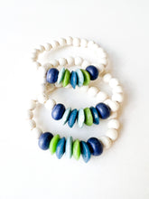 Load image into Gallery viewer, Mix of Blue and Greens Round Wood Bracelet