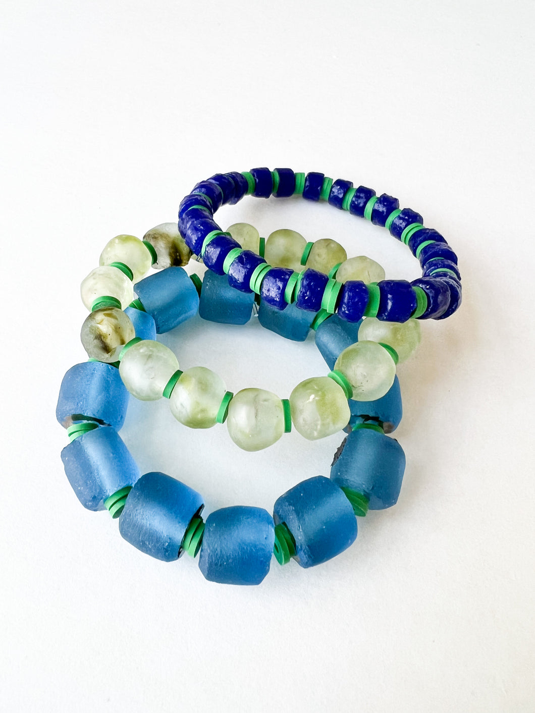 Green Clay and Blue Confetti Glass Bracelet