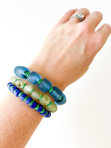 Green Clay and Blue Confetti Glass Bracelet
