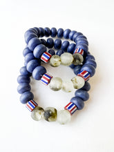 Load image into Gallery viewer, Recycled Sage Glass and Navy Wood Bracelet